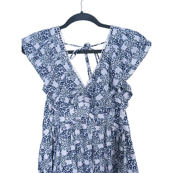 Anthropologie V-Neck Plunge Tunic Mini Dress Blue XS Cottagecore Boho Coquette - Picture 6 of 9